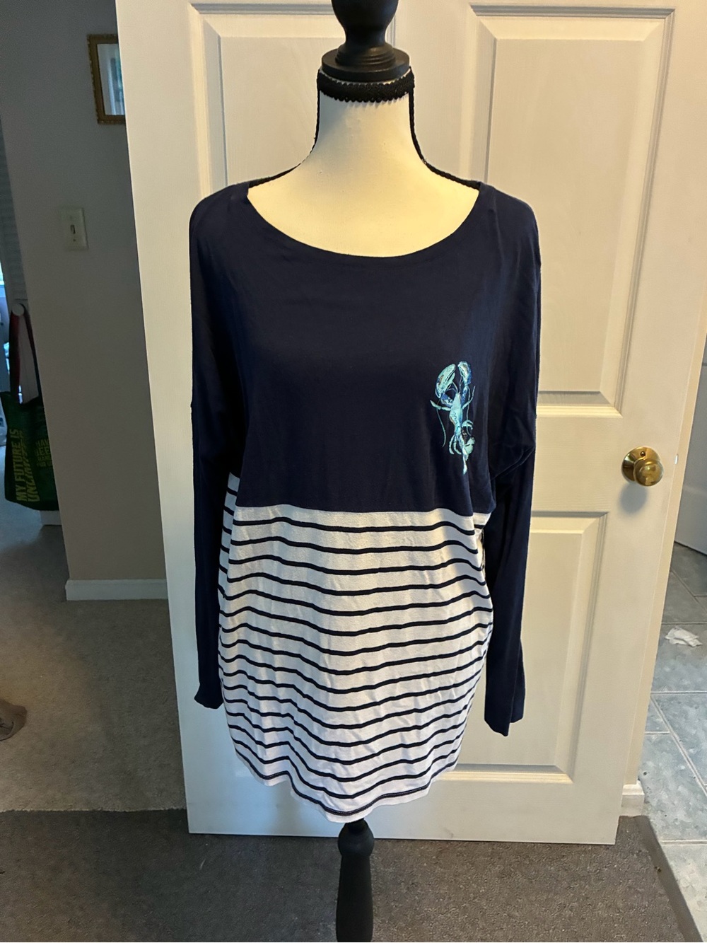 Lilly Pulitzer Navy and White Striped Long-Sleeve Top Lobster in Love